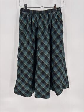 Vintage Union Made Skirt Womens 8 Blue Black Plaid Midi Knit Button A Line Lined